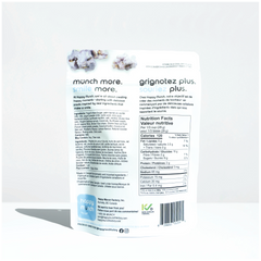 Back of a Happy Munchy Blueberry Bliss oats and brown rice yogurt cluster packaging 