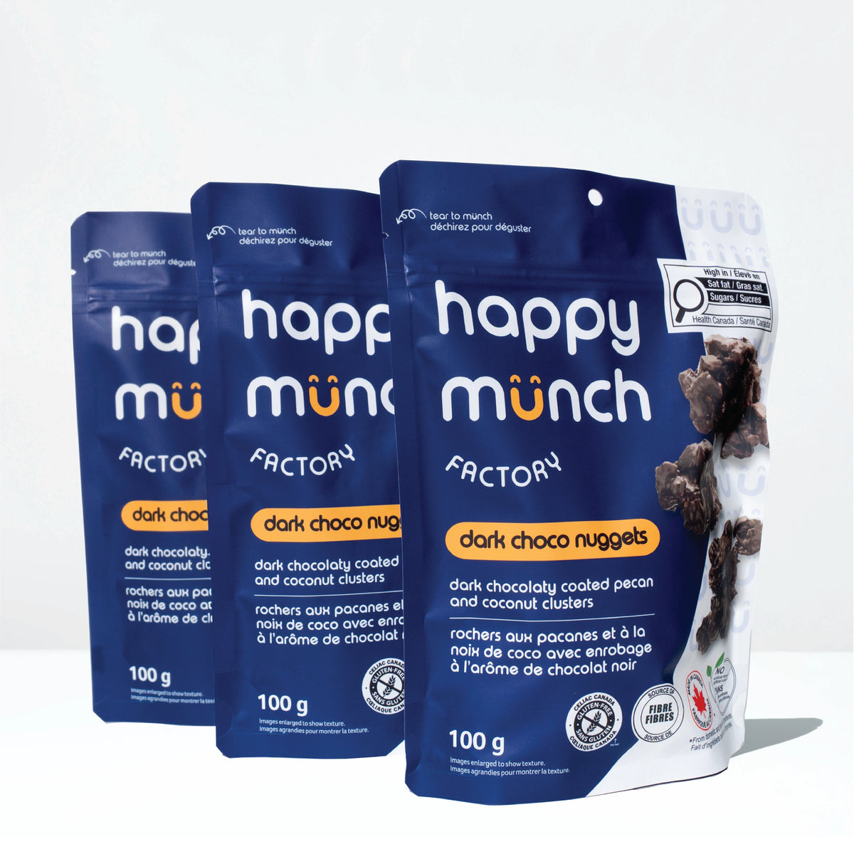 Happy Munch Dark Choco Nugget Pecan Coconut Cluster 3pack