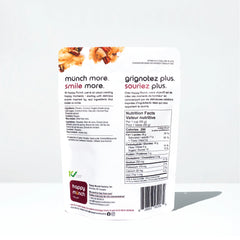Back of Happy Munch Factory Naked nugget pecan and coconut clusters on a white background.