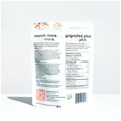 Back of a Happy Munchy Peach Paradise oats and brown rice yogurt cluster packaging