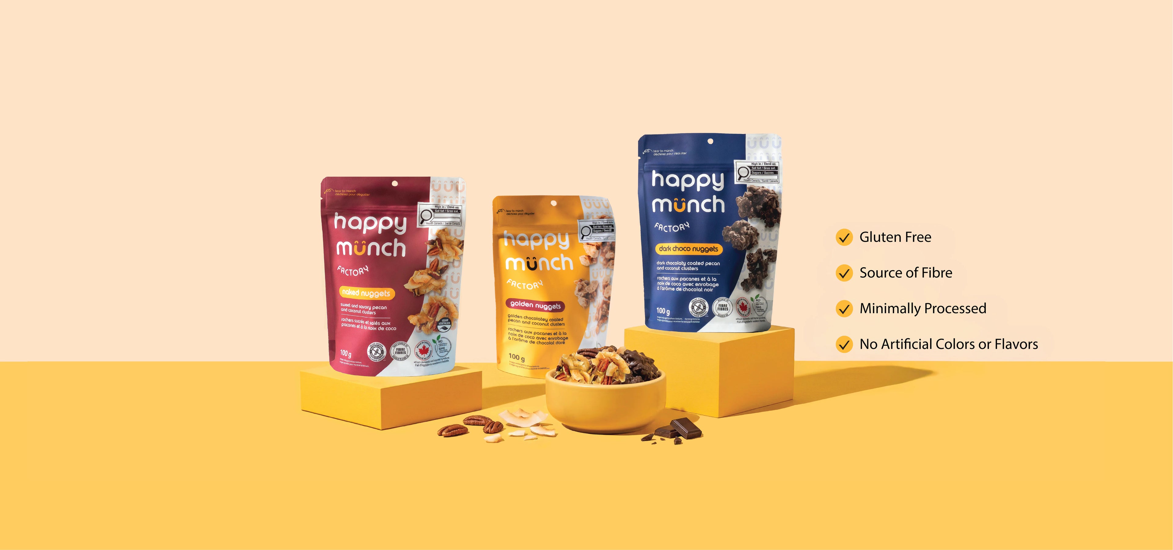 Happy Munch Pecan Coconut Nuggets two flavours