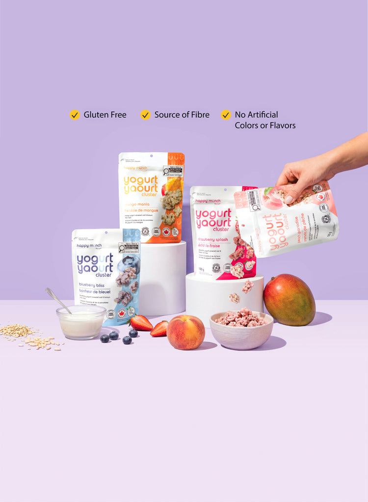 All four flavours of Happy Munch yogurt clusters